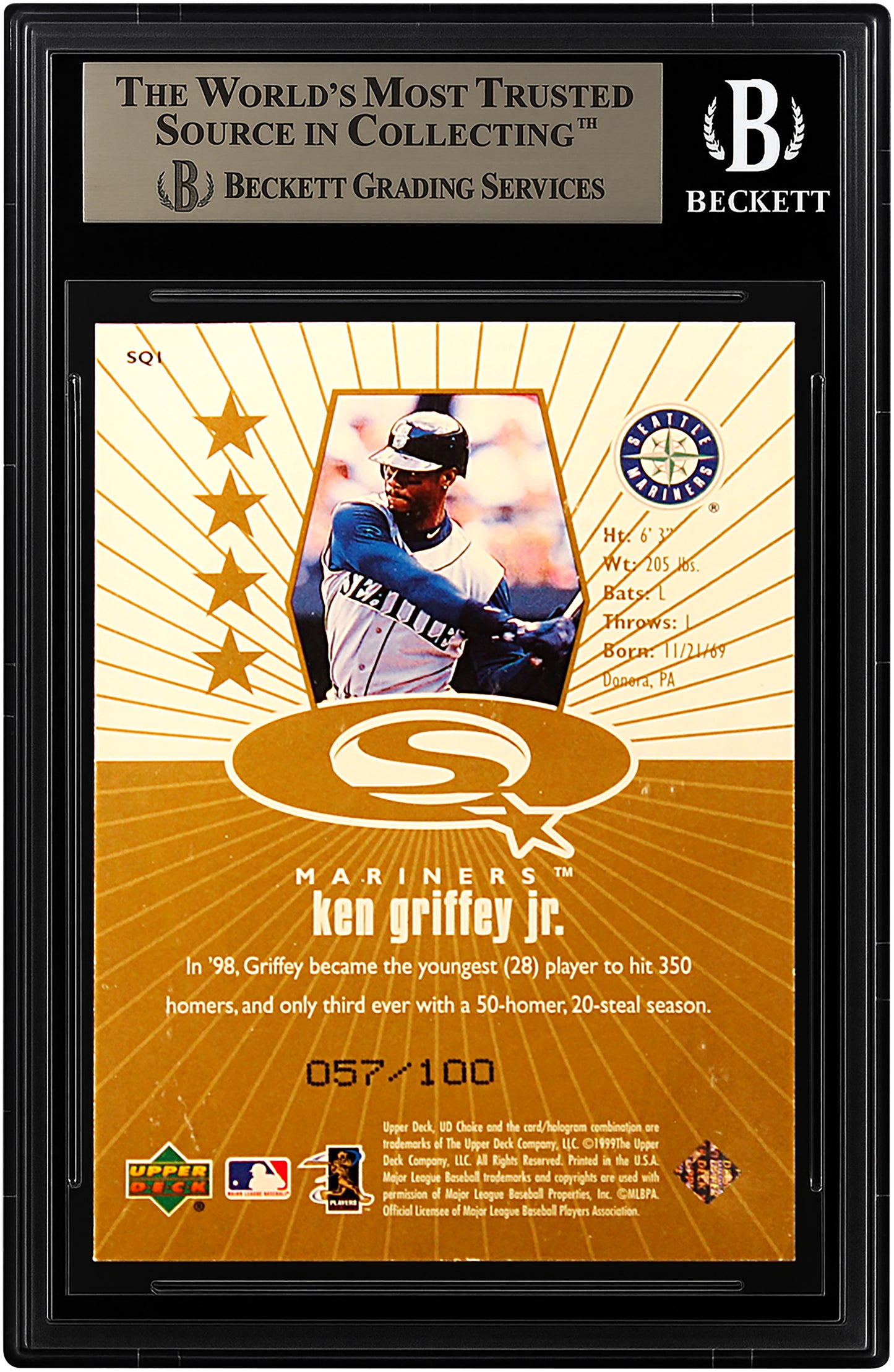 1999 Ken Griffey Upper Deck Choice Starquest Gold SP /100 # 1 BGS 8.5