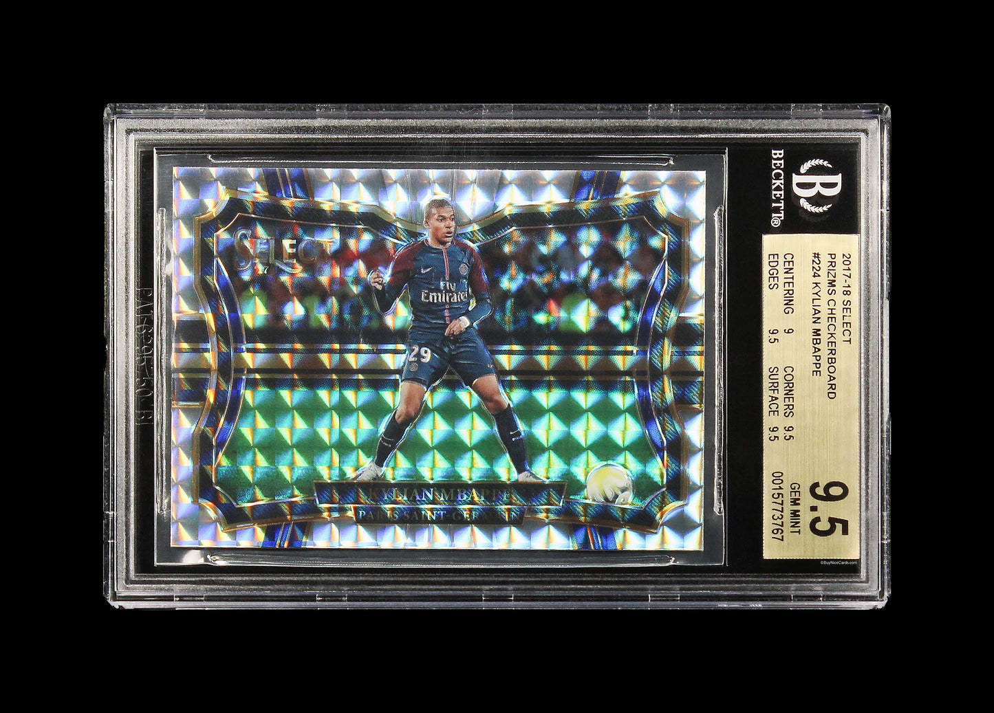 2017-18 Kylian Mbappe Panini Select Prizms Silver Checkerboard Rc #224  Bgs 9.5