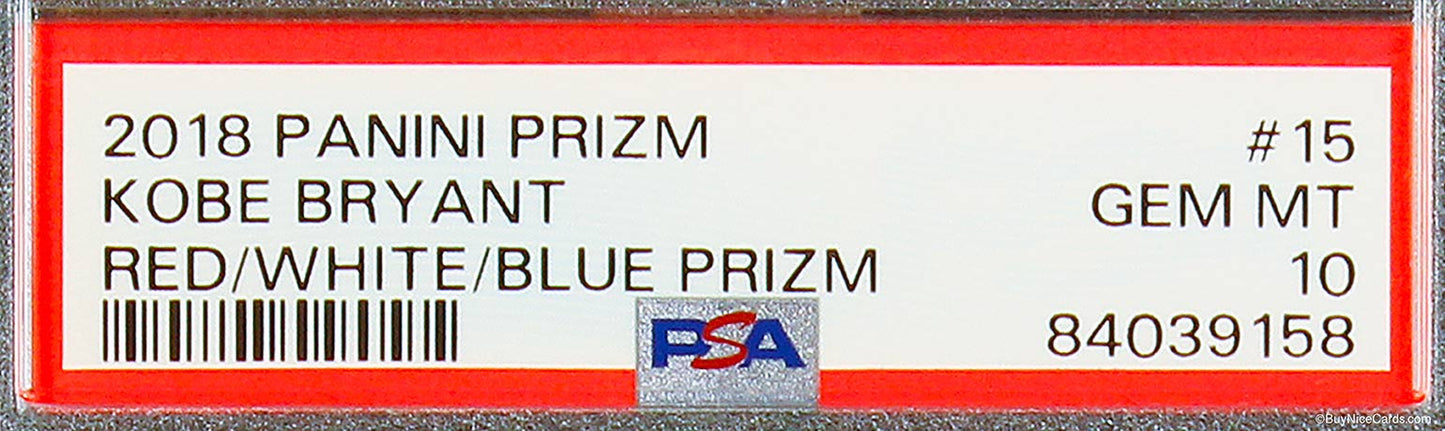 2018 Kobe Bryant Panini Prizm Red White Blue Prizms #15 Psa 10 Gem Mint