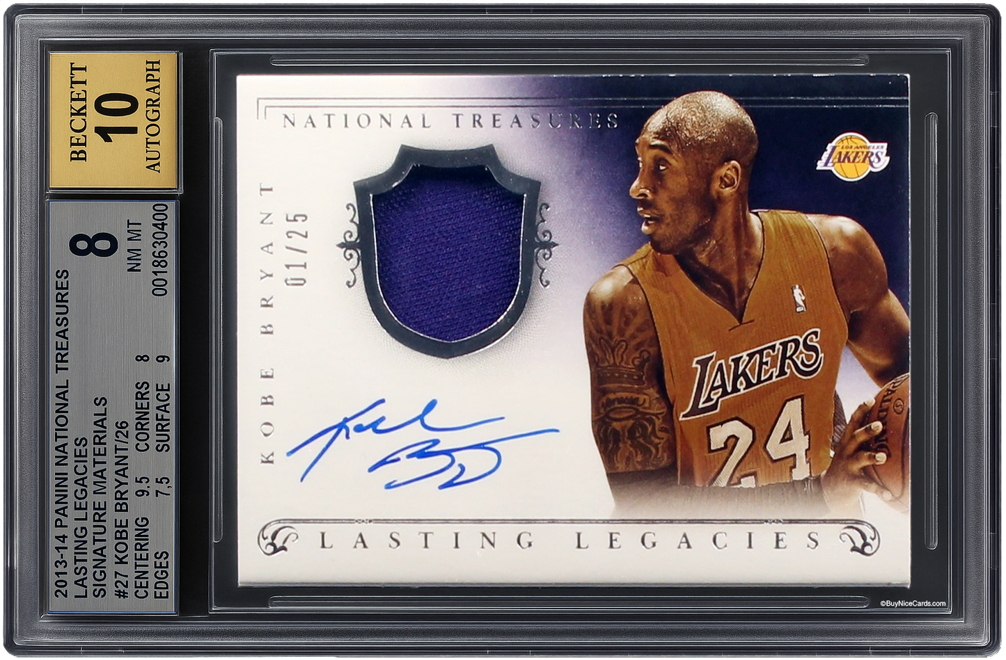 2013-14 Kobe Bryant Panini National Treasures Lasting Legacies Auto /25 #27 BGS 8.5