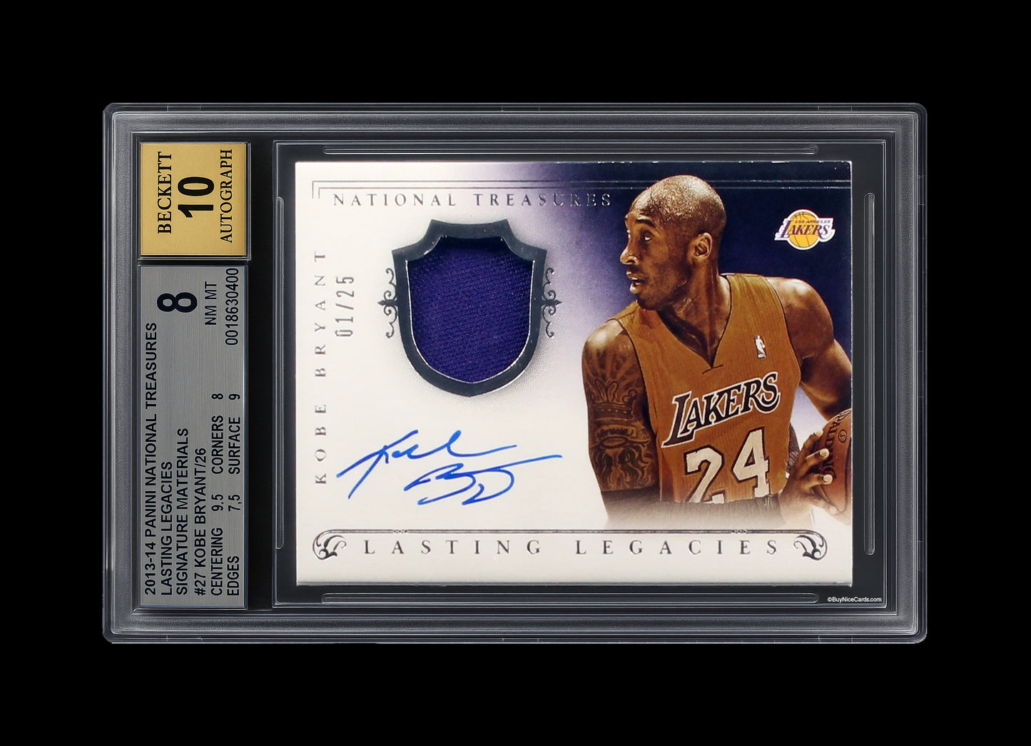 2013-14 Kobe Bryant Panini National Treasures Lasting Legacies Auto /25 #27 BGS 8.5
