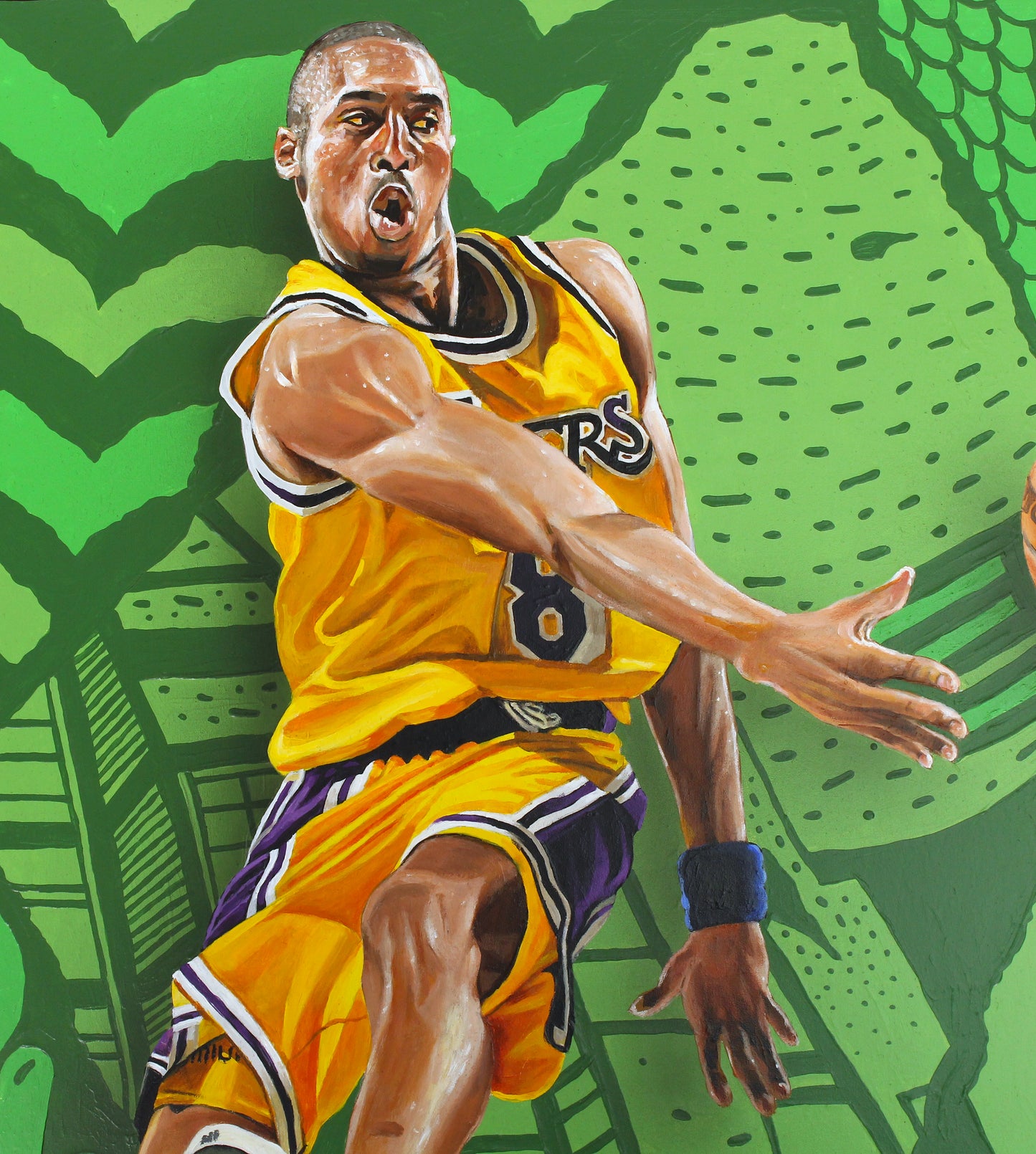2.  Kobe PMG, 2025 by Kevin 'Ohnoes' Gold - Acrylic on wood panel in Tasmanian wood frame