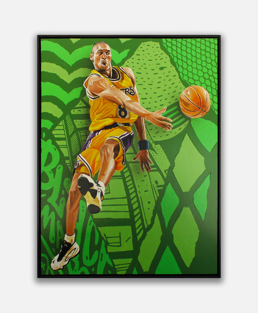2.  Kobe PMG, 2025 by Kevin 'Ohnoes' Gold - Acrylic on wood panel in Tasmanian wood frame