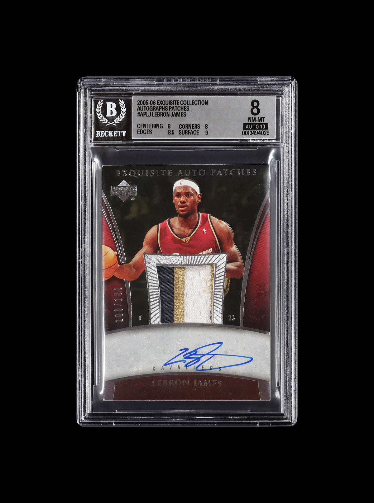 2005-06 LeBron James Upper Deck Exquisite Patch Auto /100 #AP-LJ BGS 8 Nice Auto