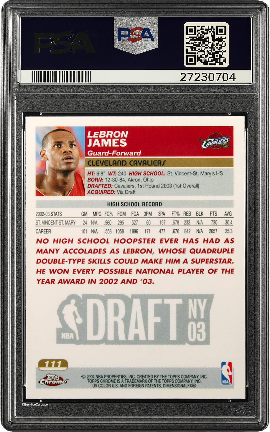 2003 Lebron James Topps Chrome RC Rookie #111 PSA 10 Gem Mint