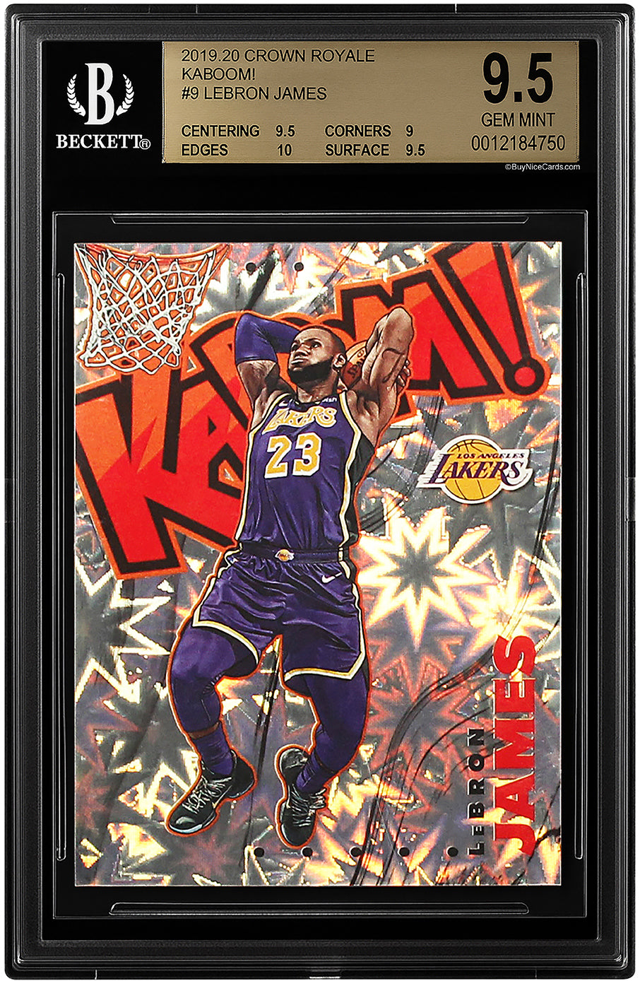 2019-20 Lebron James Panini Crown Royale Kaboom SP # 9 BGS 9.5 Gem Mint