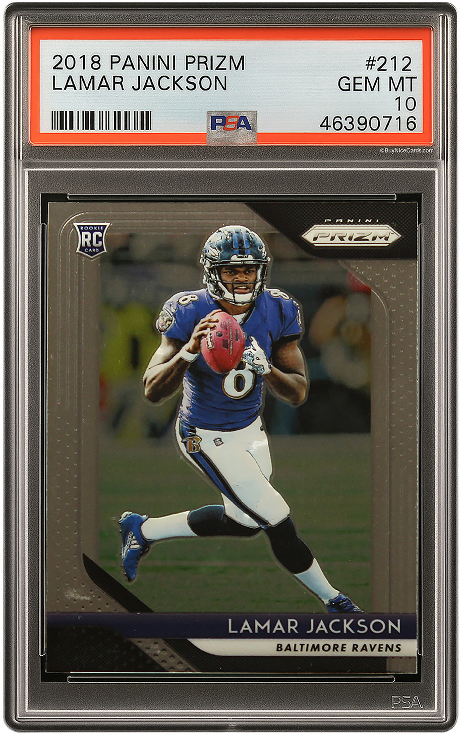2018 Lamar Jackson Panini Prizm Base RC Rookie # 212 PSA 10 Gem Mint