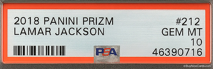 2018 Lamar Jackson Panini Prizm Base RC Rookie # 212 PSA 10 Gem Mint