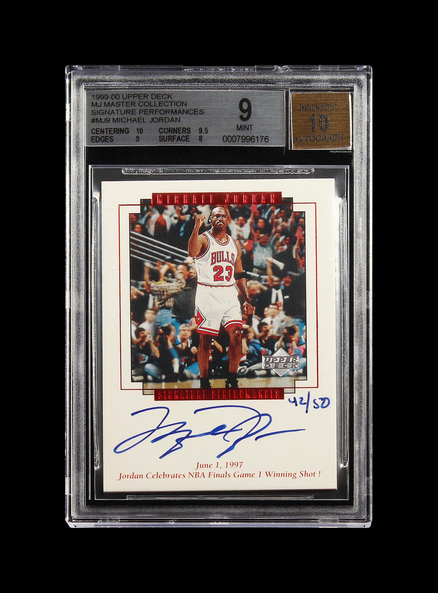 1999 Michael Jordan Upper Deck Master Collection Auto /50 #MJ9 BGS 9 with 10