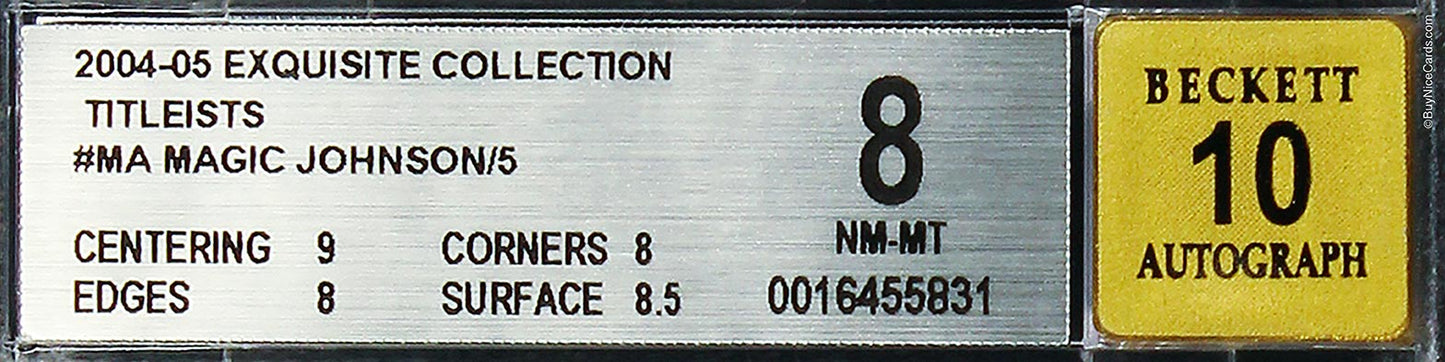 2004-05 Magic Johnson Upper Deck Exquisite Collection Titleists Auto /5 #MA BGS 8