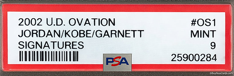 2002 Michael Jordan Kobe Bryant Kevin Garnett UD Ovation Signatures Auto /25 PSA 9