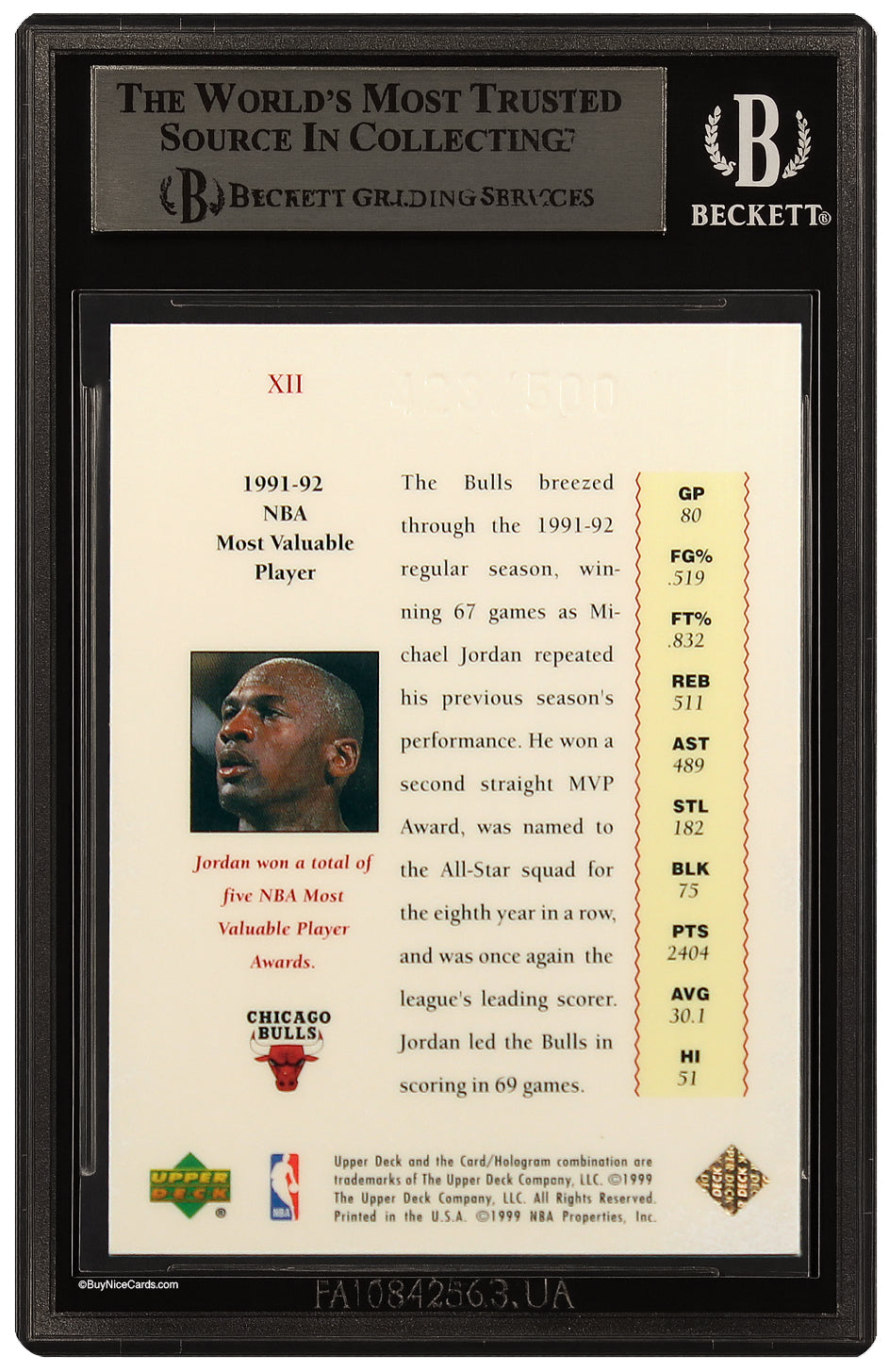 1999-00 Michael Jordan Upper Deck Master Collection #12 /500 BGS 8.5