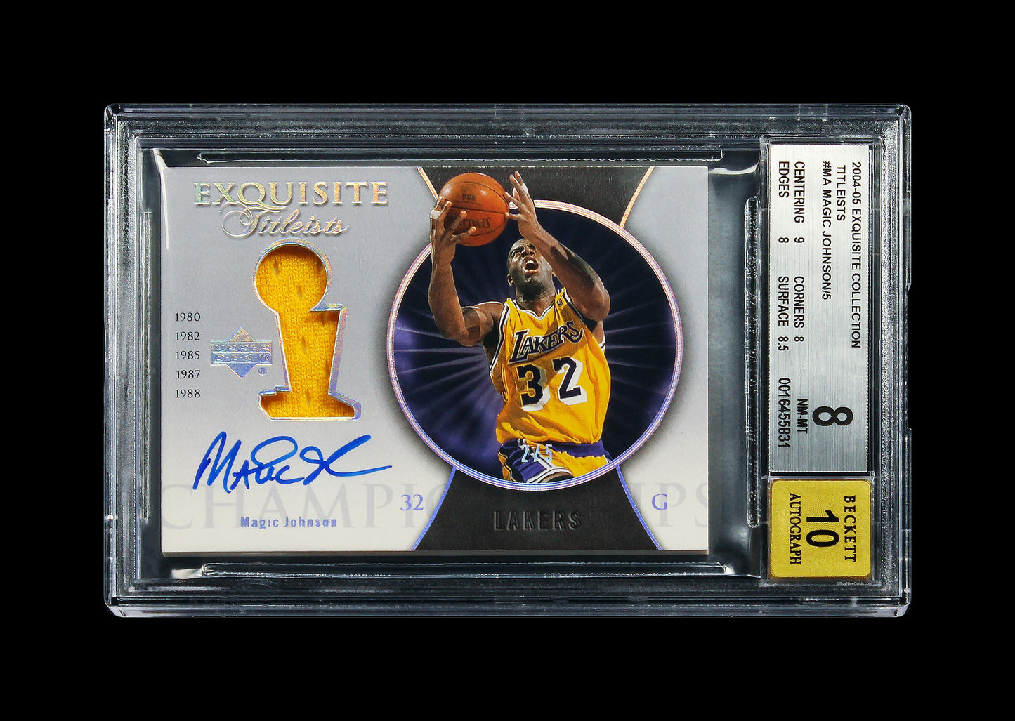 2004-05 Magic Johnson Upper Deck Exquisite Collection Titleists Auto /5 #MA BGS 8