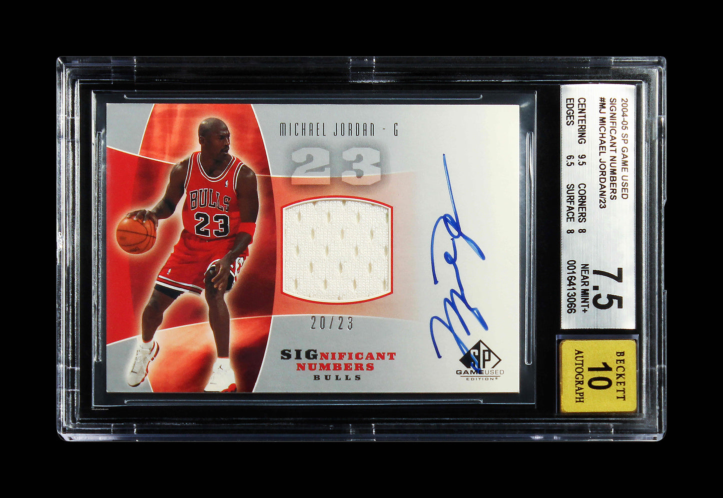 2004-05 Michael Jordan UD SP Game Used SIGnificant Numbers Patch Auto MJ BGS 7.5