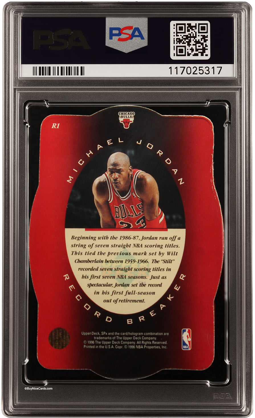 1996 Michael Jordan Upper Deck Record Breaker SPX on card Auto #RD PSA 6 / 10