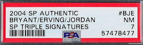 2004 Michael Jordan Kobe Bryant Julius Erving Dr. J UD SP Authentic Triple Auto /15 #BJE PSA 7
