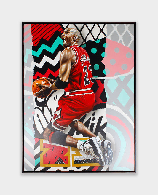 4.  MJ Exquisite, 2025 by Kevin 'Ohnoes' Gold - Acrylic on wood panel in Tasmanian wood frame