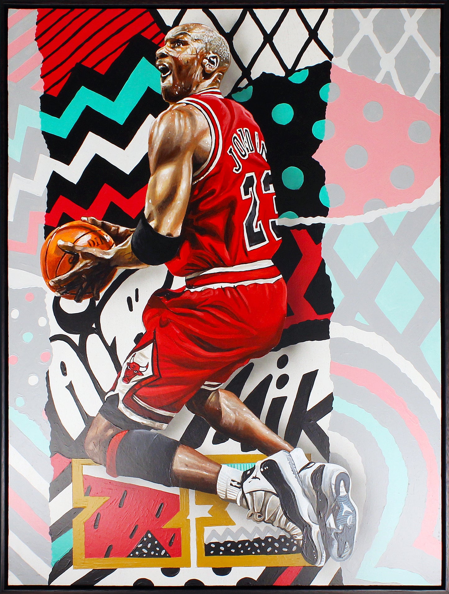 4.  MJ Exquisite, 2025 by Kevin 'Ohnoes' Gold - Acrylic on wood panel in Tasmanian wood frame