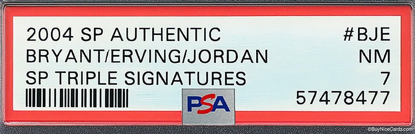 2004 Michael Jordan Kobe Bryant Julius Erving Dr. J UD SP Authentic Triple Auto /15 #BJE PSA 7