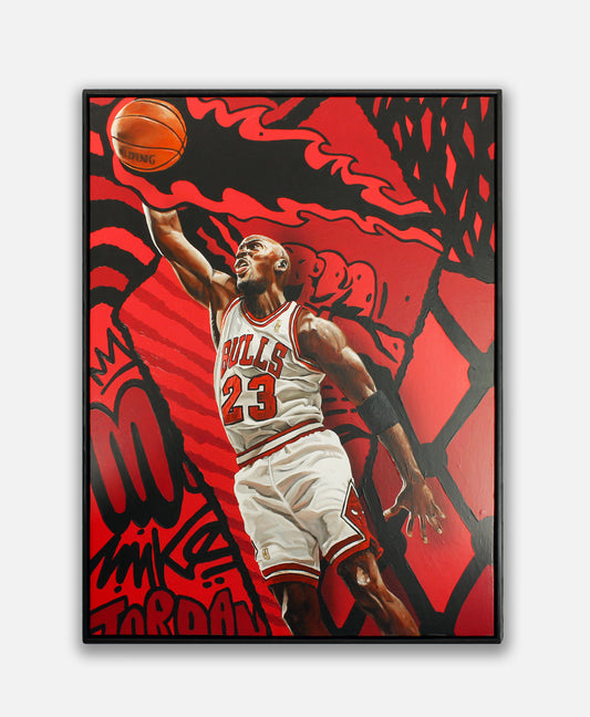 1.  MJ Ruby, 2025 by Kevin 'Ohnoes' Gold - Acrylic on wood panel in Tasmanian wood frame
