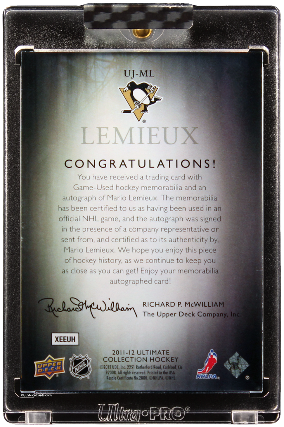 2011-12 Mario Lemieux Upper Deck Ultimate Collection Gold Dual Patch Auto /10 # UJ-ML