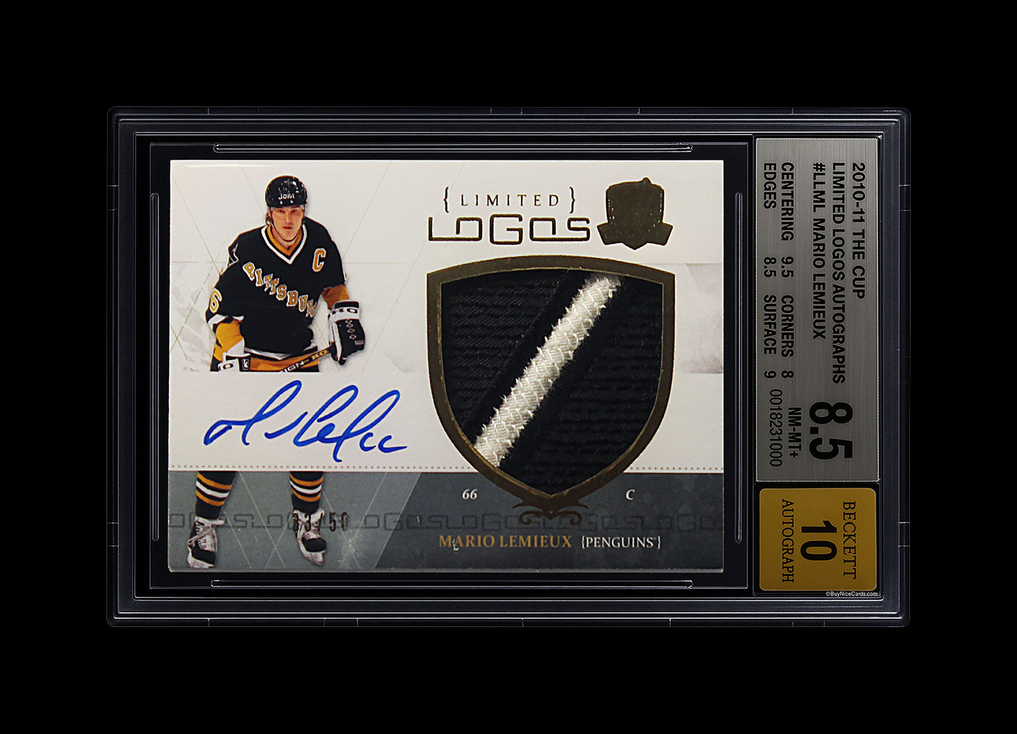 2010-11 Mario Lemieux UD The Cup Limited Logos Patch Auto /20 # LLML BGS 8.5 / 10