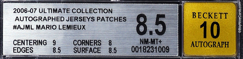 2006-07 Mario Lemieux Upper Deck Ultimate Collection Jersey Patch Auto /25 #AJML BGS 8.5