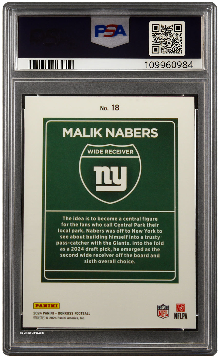 2024 Malik Nabers Paini Donruss Optic Downtown! RC Rookie # 18 PSA 10 Gem Mint