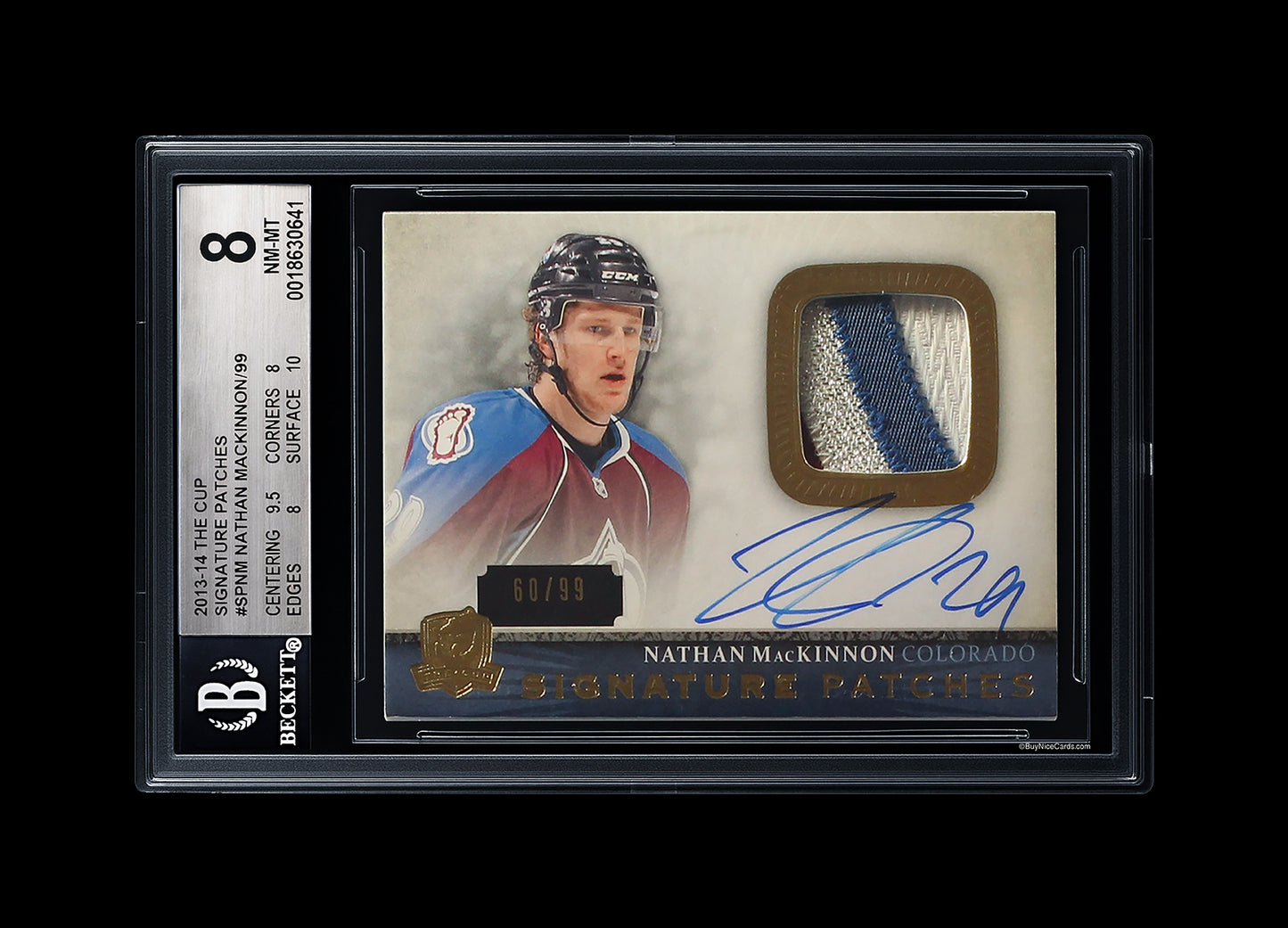 2013-14 Nathan Mackinnon UD The Cup Signature Patches RC Rookie Auto /99 #SPNM BGS 8