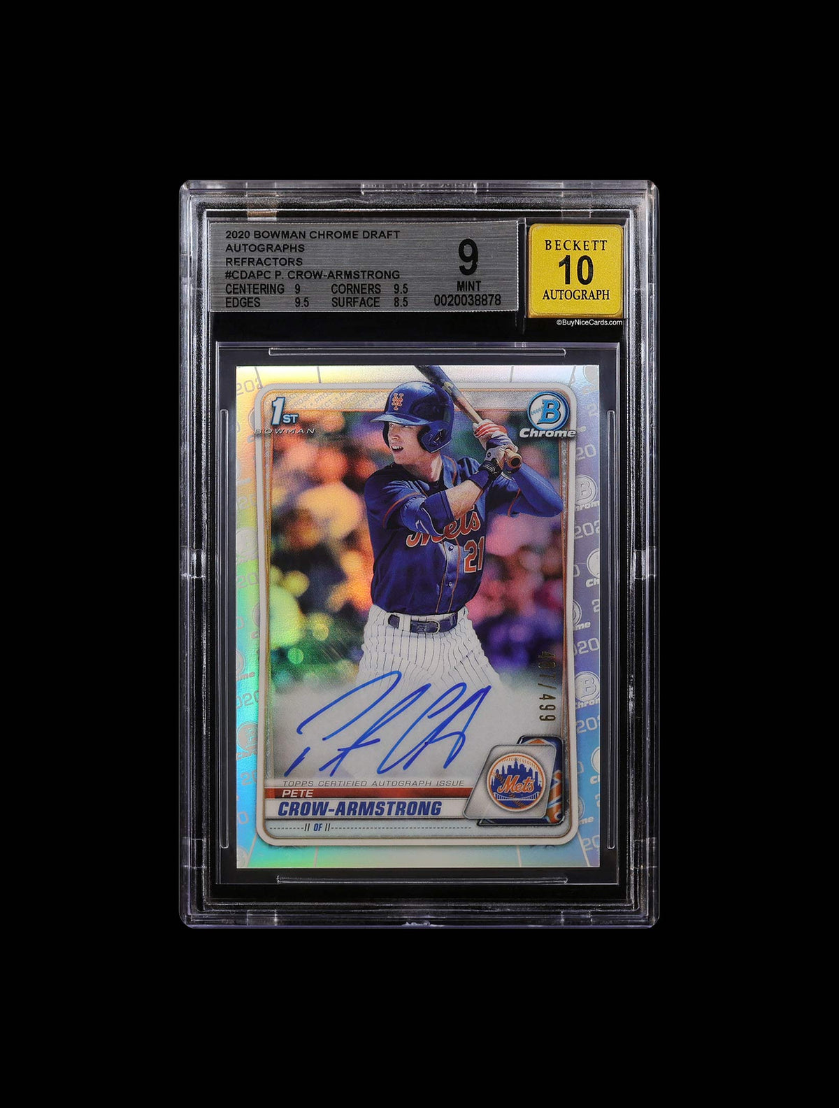 2020 Pete Crow-Armstrong Bowman Chrome Draft RC Rooke Auto /499 BGS 9 / 10