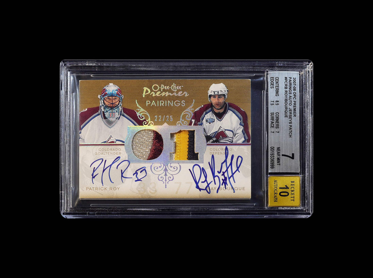 2007-08 Ray Bourque Patrick Roy OPC O-Pee-Chee Dual Auto /25 #PCRB BGS 7 / 10