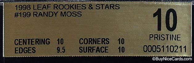 1998 Randy Moss Leaf Rookies & Stars RC Rookie #199 BGS 10 Pristine Pop 4