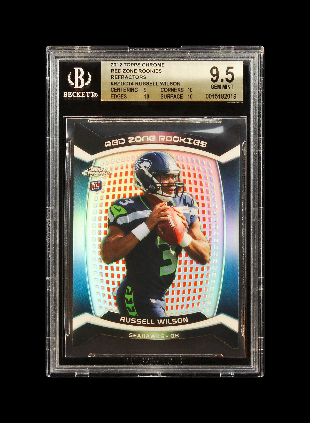2012 Russell Wilson Topps Chrome Red Zone Refractor SP RC Rookie #RZDC14 BGS 9.5 Strong Subs