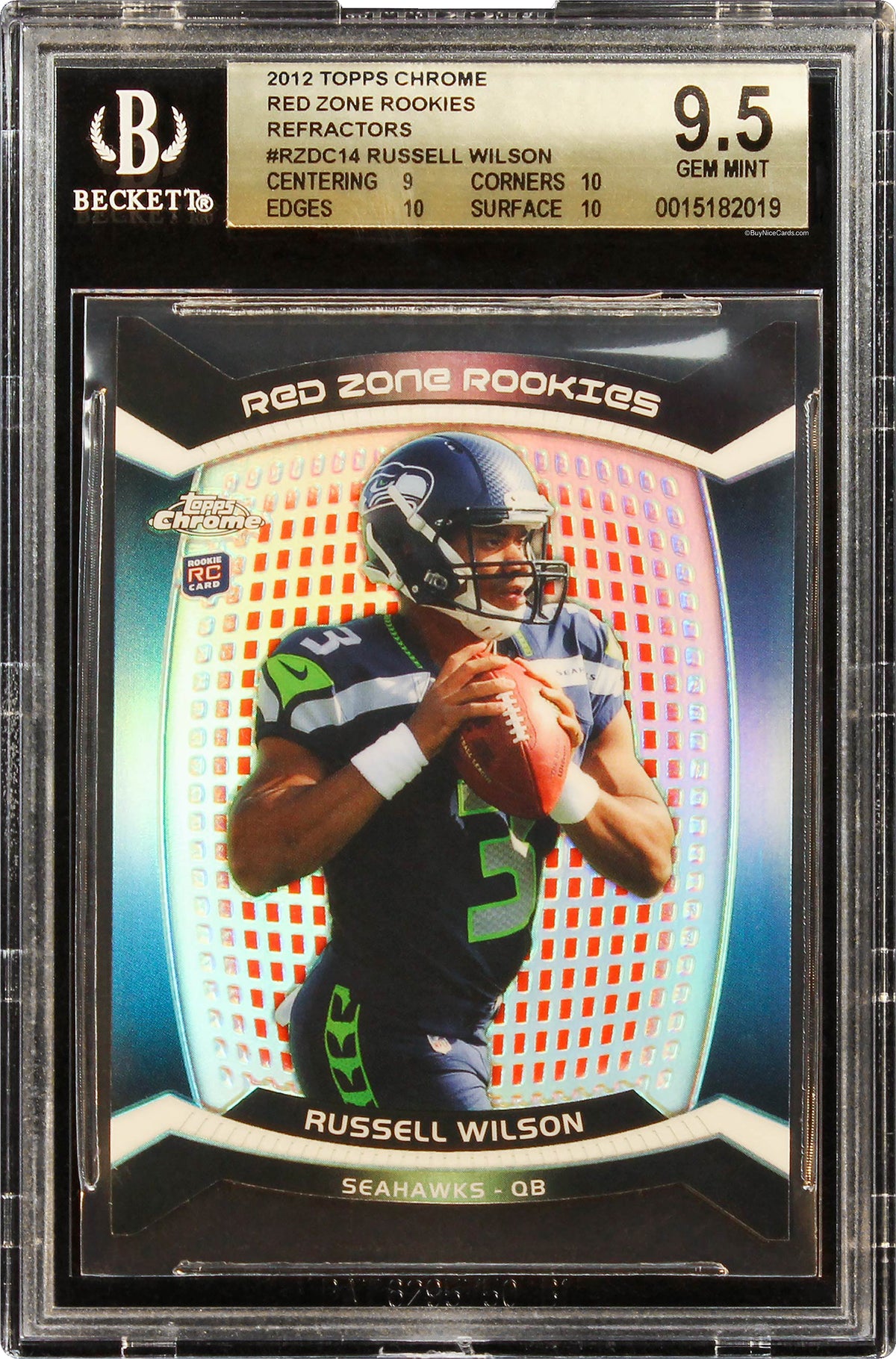2012 Russell Wilson Topps Chrome Red Zone Refractor SP RC Rookie #RZDC14 BGS 9.5 Strong Subs