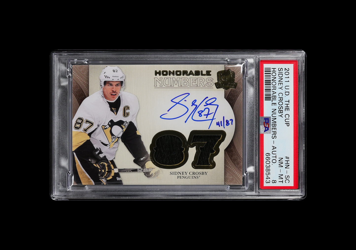 2011 Sidney Crosby UD The Cup Honorable Numbers Dual Patch Auto /87 #HN-SC PSA 8