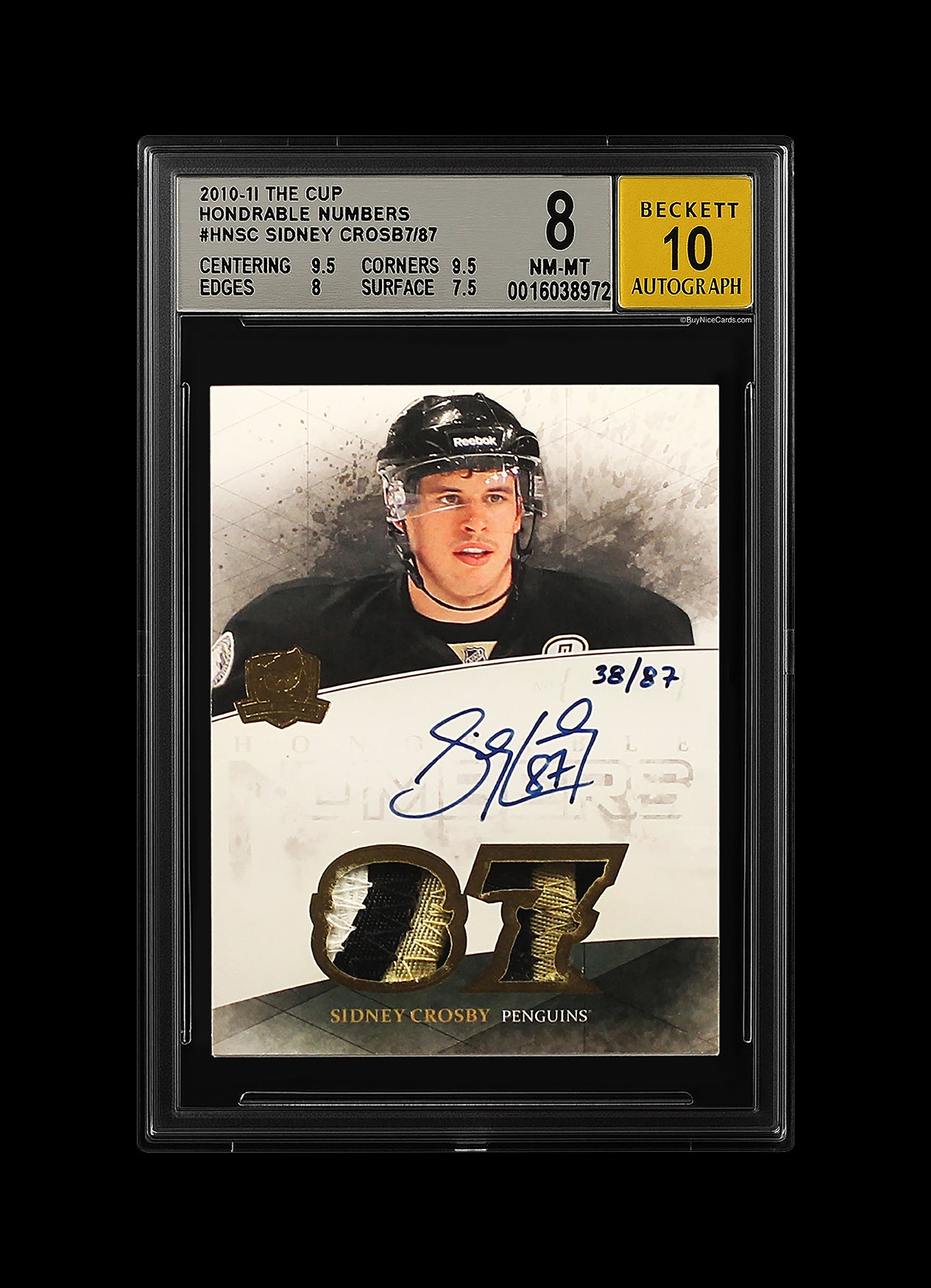2010-11 Sidney Crosby Upper Deck The Cup Honorable Numbers Auto /87 #HNSC BGS 8 / 10