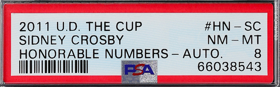 2011 Sidney Crosby UD The Cup Honorable Numbers Dual Patch Auto /87 #HN-SC PSA 8