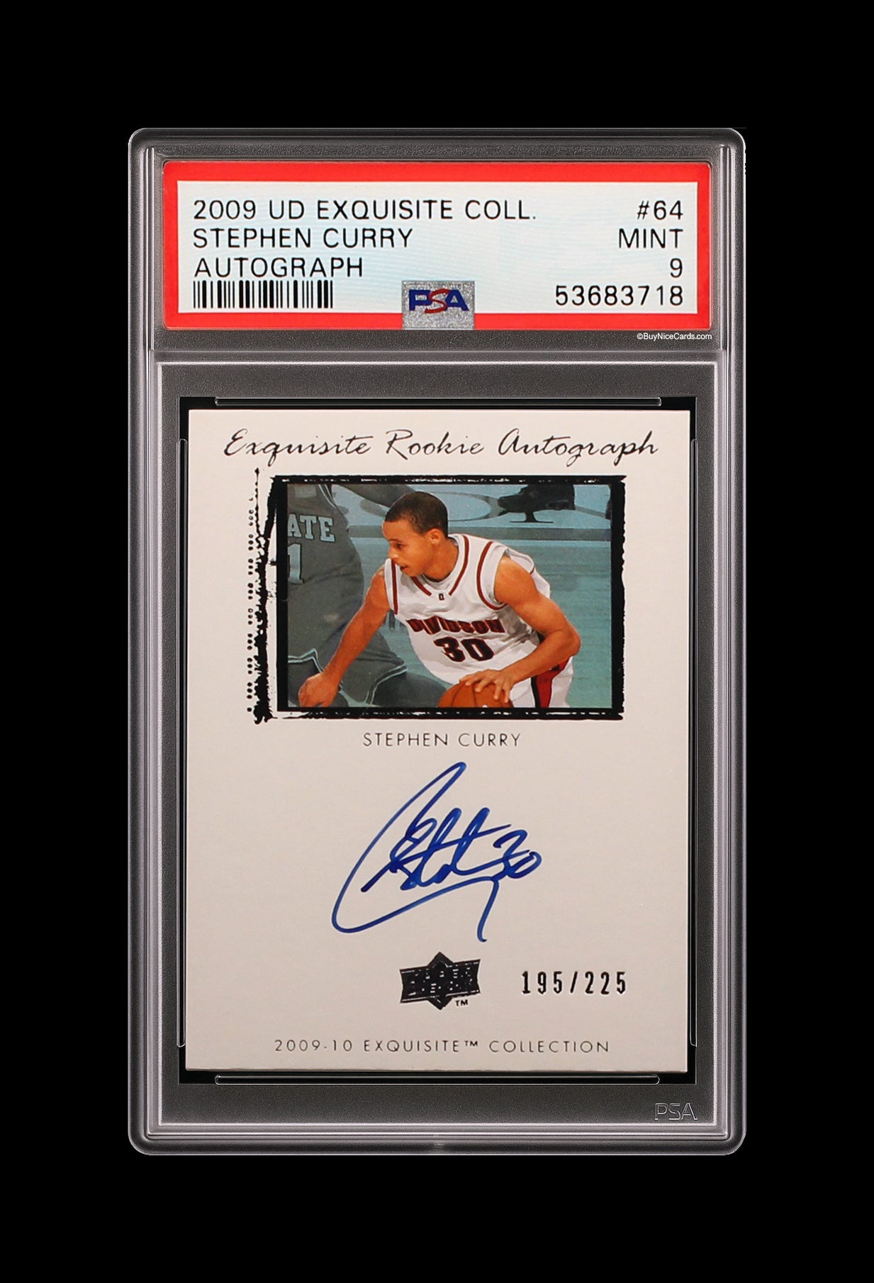 2009 Stephen Curry Upper Deck Exquisite RC Rookie Auto /225 # 64 PSa 9 Mint