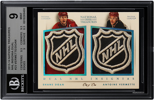 2013-14 Shane Doan - Antoine Vermette Panini National Treasures NHL Insignia 1/1 Dual Shield BGS 9