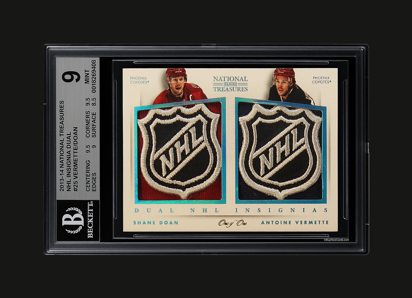 2013-14 Shane Doan - Antoine Vermette Panini National Treasures NHL Insignia 1/1 Dual Shield BGS 9