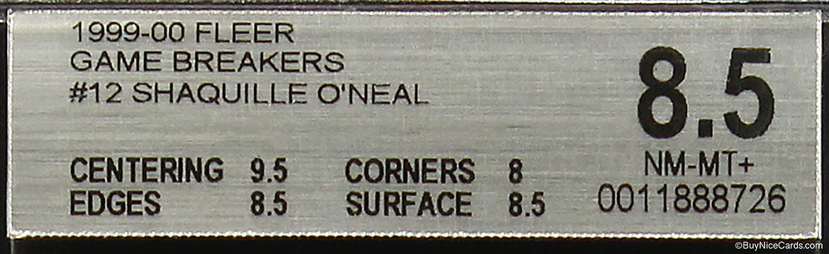 1999 Shaquille O'neal Fleer Tradition Game Breaks SP /100 #12 BGS 8.5