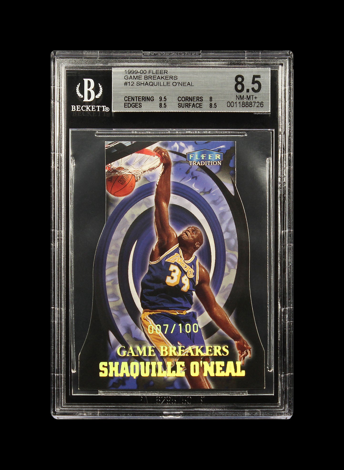 1999 Shaquille O'neal Fleer Tradition Game Breaks SP /100 #12 BGS 8.5