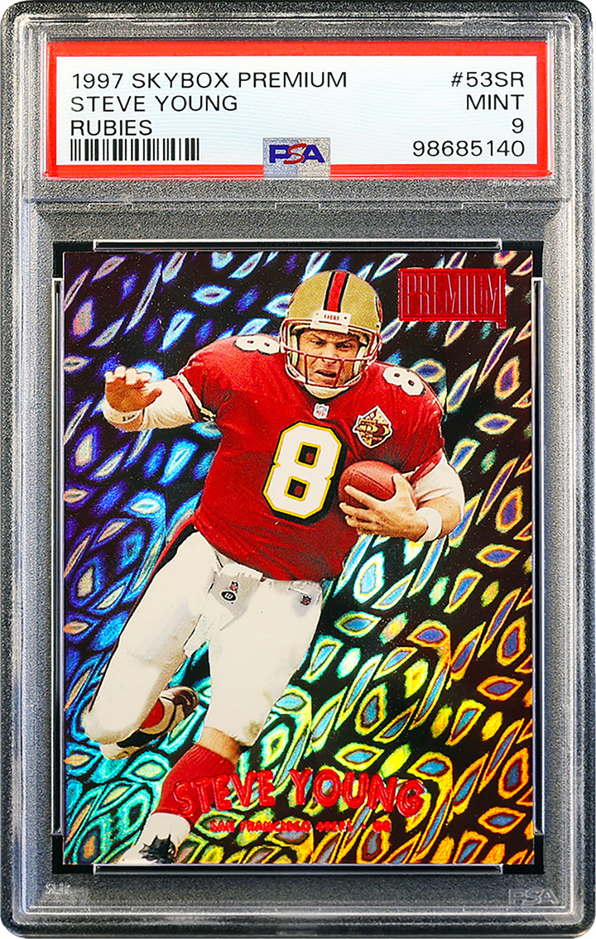 1997 Steve Young Skybox Premium Rubies SP /50 # 53SR PSA 9 Mint Pop 1 with 1 Higher