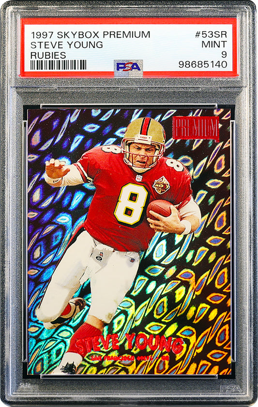 1997 Steve Young Skybox Premium Rubies SP /50 # 53SR PSA 9 Mint Pop 1 with 1 Higher