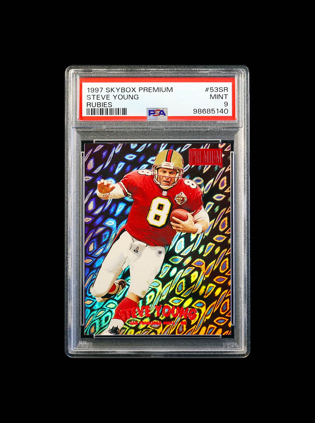 1997 Steve Young Skybox Premium Rubies SP /50 # 53SR PSA 9 Mint Pop 1 with 1 Higher