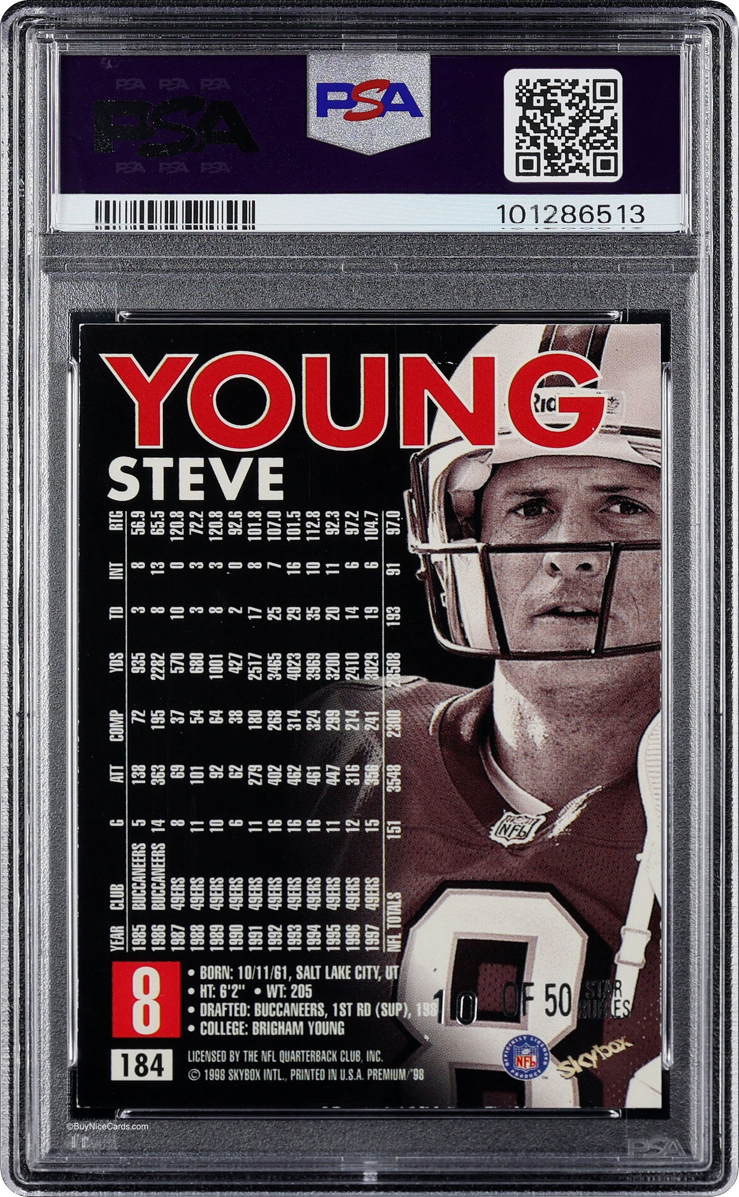 1998 Steve Young Skybox Premium Star Rubies SP /50 # 184 PSA 6 EX-MT