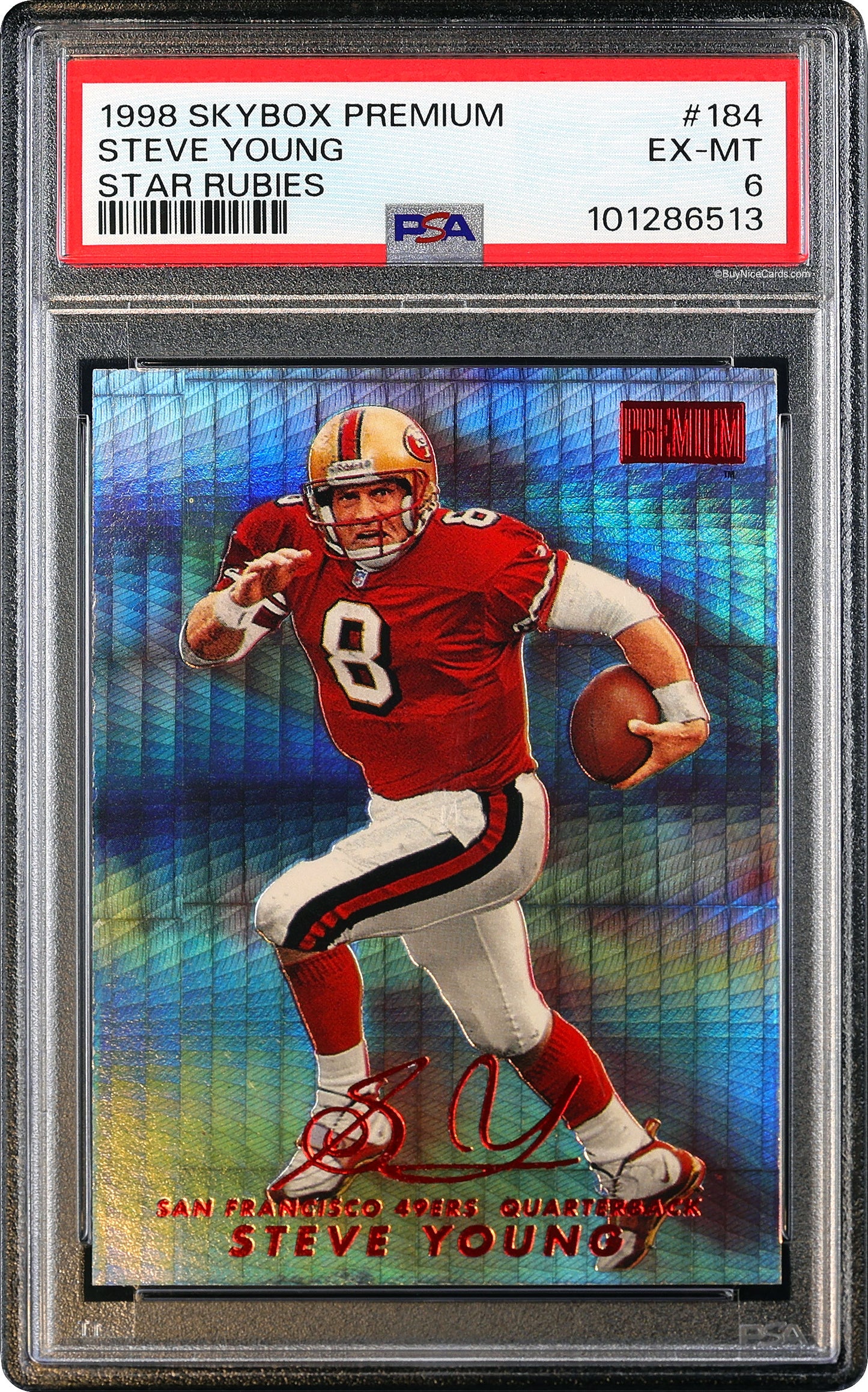 1998 Steve Young Skybox Premium Star Rubies SP /50 # 184 PSA 6 EX-MT
