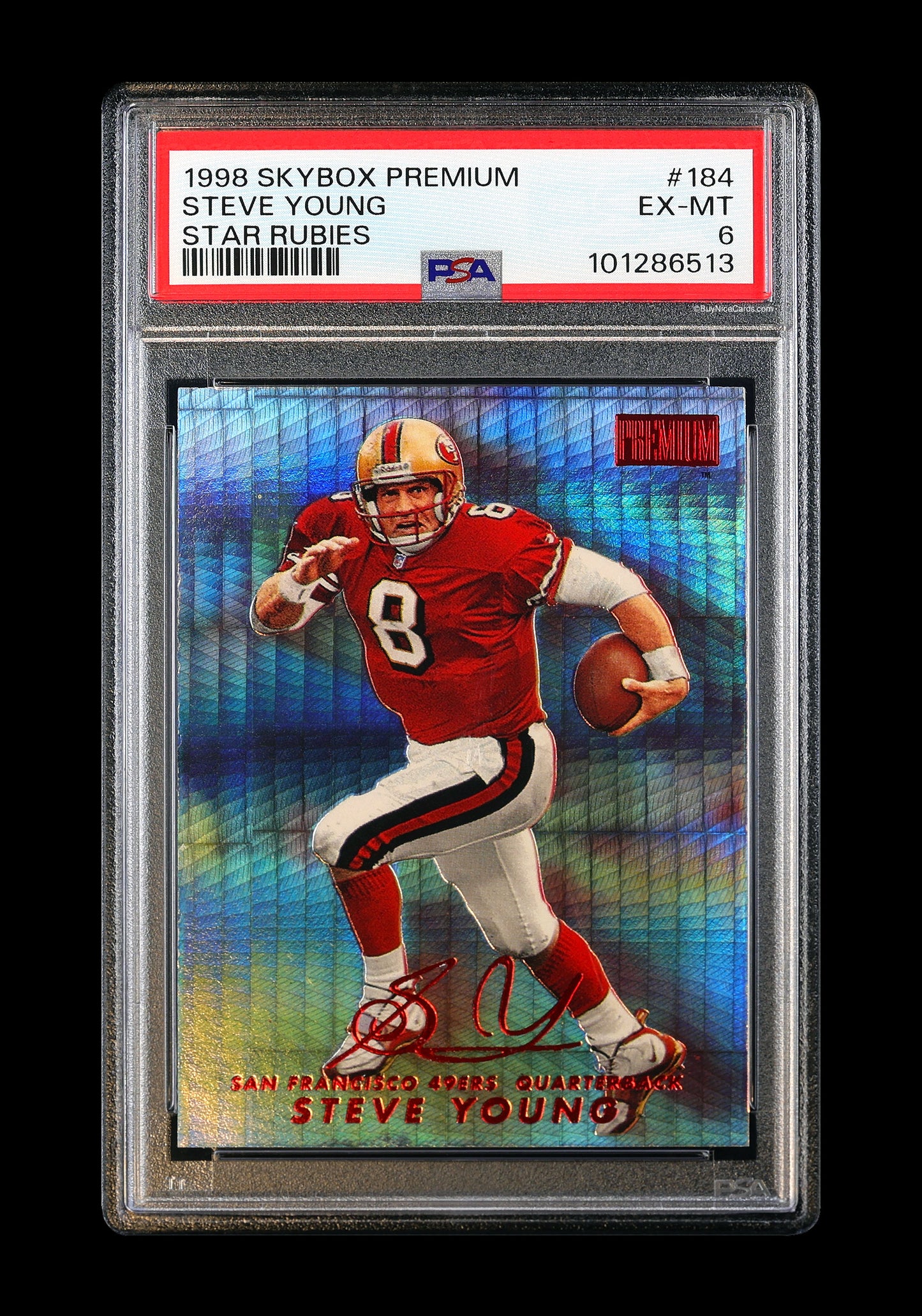 1998 Steve Young Skybox Premium Star Rubies SP /50 # 184 PSA 6 EX-MT