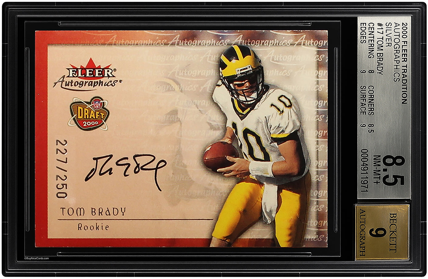 2000 Tom Brady Fleer Tradition Autographics Silver RC Rookie Auto /250 #17 BGS 8.5