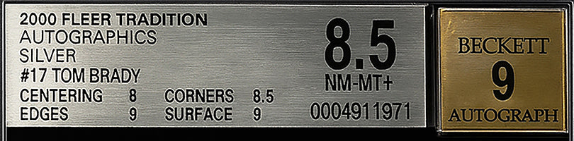 2000 Tom Brady Fleer Tradition Autographics Silver RC Rookie Auto /250 #17 BGS 8.5